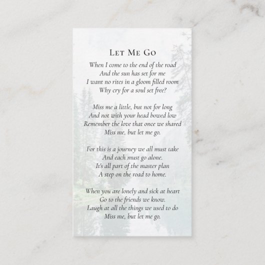 オーバルフォトフォレスト葬儀記念カード コーリングカード (裏面)