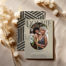 オーバルモダンフォト&シグネチャダブル誕生日 招待状