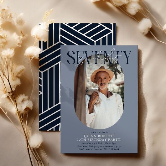 オーバルモダンフォト&シグネチャー70誕生日 招待状