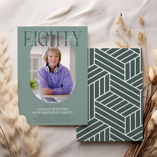 オーバルモダンフォト&シグネチャー80誕生日 招待状