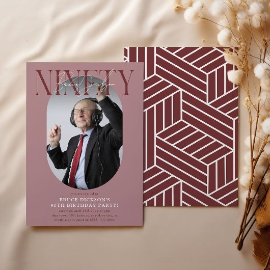 オーバルモダンフォト&シグネチャー90誕生日 招待状