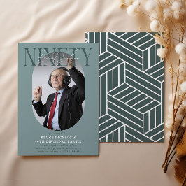 オーバルモダンフォト&シグネチャー90誕生日 招待状