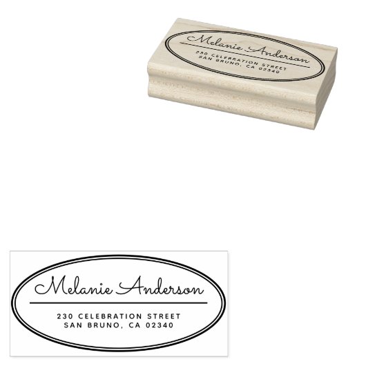 オーバルモダンフレームかわいいスクリプト名差出人住所 ラバースタンプ (押印)