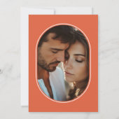 オーバルモダンフレームフォトサンセットオレンジ結婚ズ セーブザデート (裏面)