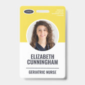 オーバルモダンロゴ従業員の写真名バーコード バッジ (表面)