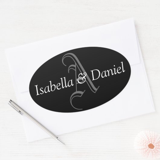 オーバルモノグラムA結婚式の引き出物シールステッカーブラック 楕円形シール (封筒)