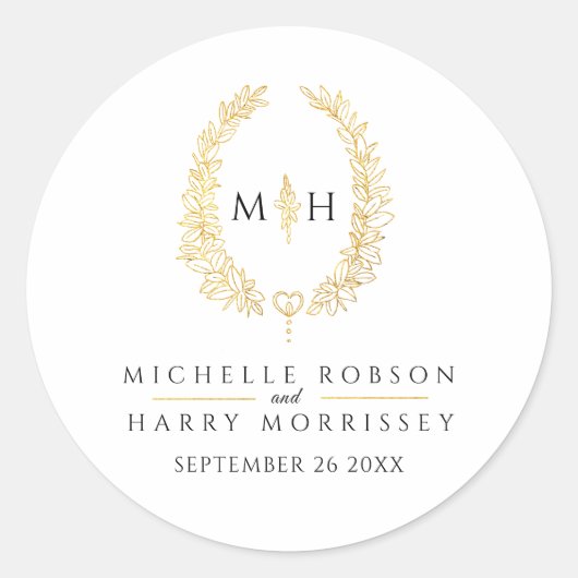 オーバルリースア葉ート金ゴールドブラック結婚モノグラム ラウンドシール (正面)