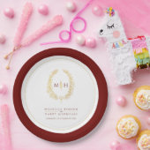 オーバルリースア葉ート金ゴールド赤モノグラム結婚ズ ペーパープレート (パーティー)