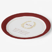 オーバルリースア葉ート金ゴールド赤モノグラム結婚ズ ペーパープレート (アングル)