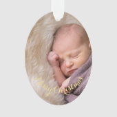オーバル写真パーソナライズされた金ゴールド文字クリスマスの作成 オーナメント (正面)