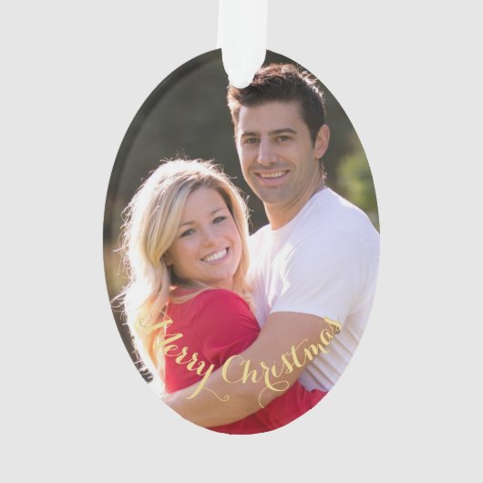 オーバル写真パーソナライズされた金ゴールド文字クリスマスの作成 オーナメント (裏面)