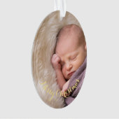 オーバル写真パーソナライズされた金ゴールド文字クリスマスの作成 オーナメント (正面)