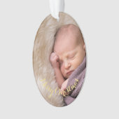 オーバル写真パーソナライズされた金ゴールド文字クリスマスの作成 オーナメント (正面)
