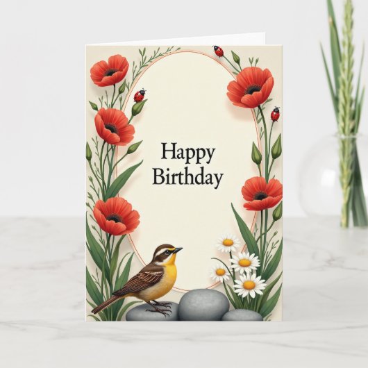 オーバル型の植物の誕生日カード カード (正面)