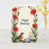オーバル型の植物の誕生日カード カード (黄色い花)