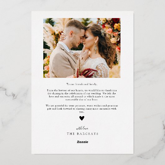 オーバル素朴フレーム結婚の写真サンキューカード 箔招待状 (裏面)