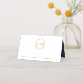 オーバル葉金ゴールドモノグラム青結婚白 プレイスカード