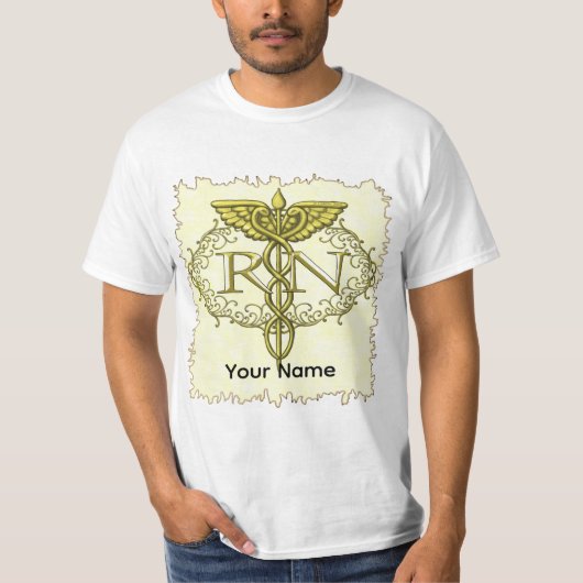オーバル ゴールド カドゥケウス RN 看護師 Tシャツ (正面)