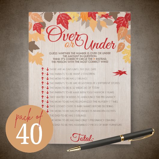 オーバーまたはアンダーシャワー秋パーティーゲームパック ノートパッド