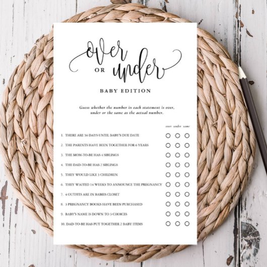 オーバーアンダーベビーシャワー編集可能紙ゲームカード チラシ
