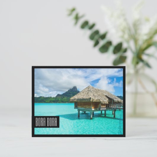 オーバーウォーターバンガローボラボラブラックフレームポストカード ポストカード (スタンド正面)