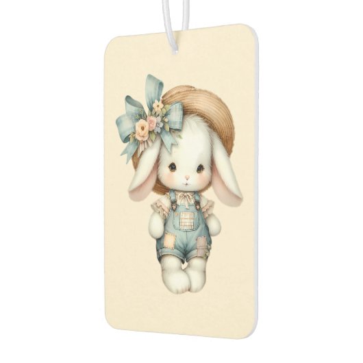 オーバーオールと麦わら帽子、リボンが付いたかわいいウサギ カーエアーフレッシュナー (左)