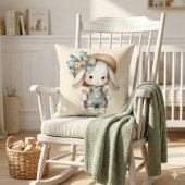 オーバーオールと麦わら帽子＆リボンのキュートなウサギ クッション