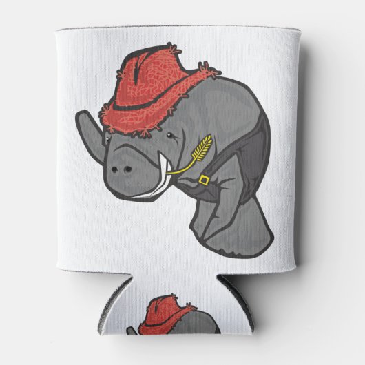 オーバーオールのカントリー・カウボーイ・マナティー 缶クーラー (正面)