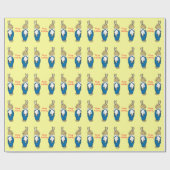 オーバーオールの子供のハッピーバースデーのかわいいバニーウサギ ラッピングペーパー (フラット)