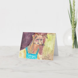 "オーバーオールの犬ジギー"水の色のノートカード サンキューカード