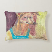 「オーバーオールの犬ジギー」水彩画 アクセントクッション (正面)