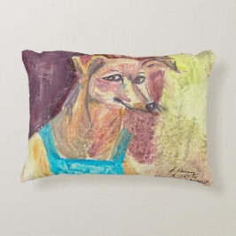 「オーバーオールの犬ジギー」水彩画 アクセントクッション