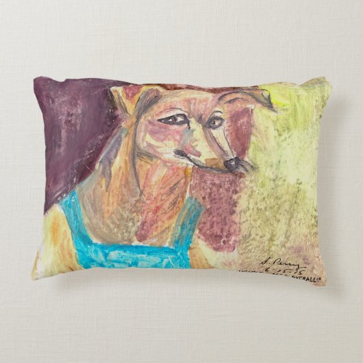 「オーバーオールの犬ジギー」水彩画 アクセントクッション (裏面)