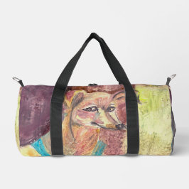 「オーバーオールの犬ジギー」水彩画 ダッフルバッグ