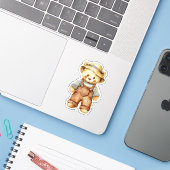 オーバーオールを着たかわいいテディベア シール (ノートパソコンとiPhone)