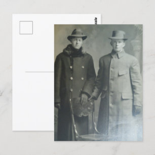 オーバーコートのダッパー兄弟RPPC B&W写真イメージ ポストカード