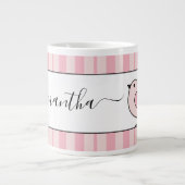 オーバーサイズカットバードピンクストライプパーソナライズされた ジャンボコーヒーマグカップ (正面)