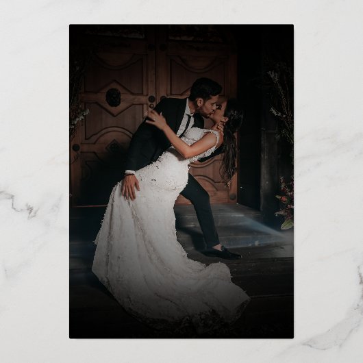 オーバーサイズスクリプトモノグラムダークフェード結婚写真 箔招待状 (裏面)