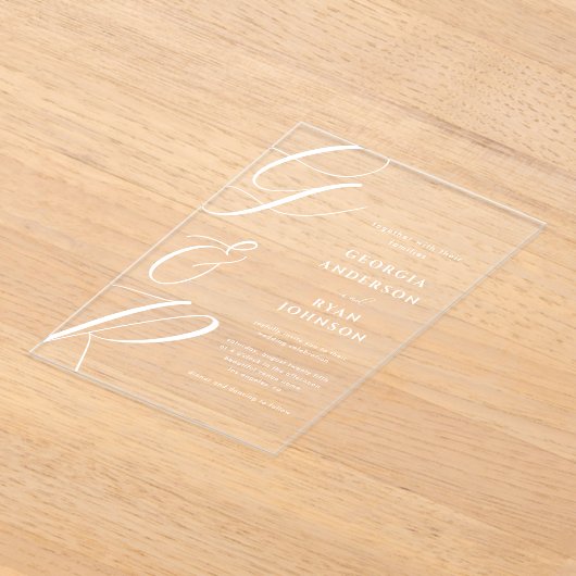 オーバーサイズスクリプトモノグラム透明 アクリル招待状 (レイダウン)