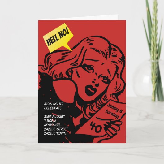 オーバーザヒルおもしろい誕生日招待状-レトロ漫画 招待状 (正面)