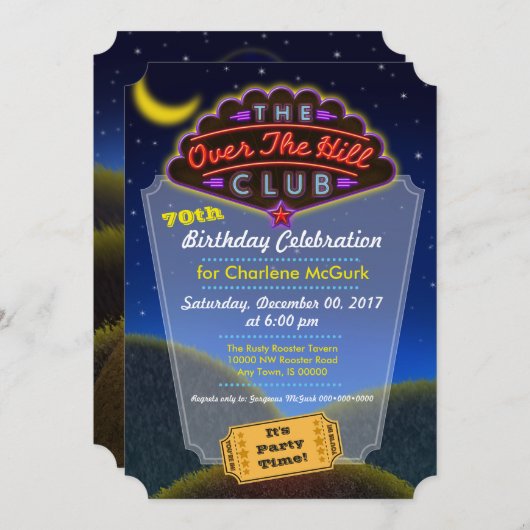 オーバーザヒルクラブ誕生祝い招待状 招待状 (正面/裏面)