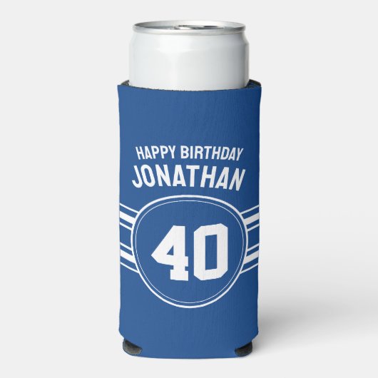 オーバーザヒル誕生日スポーティエイジブルーホワイト スリム缶クーラー (Seltzer正面)