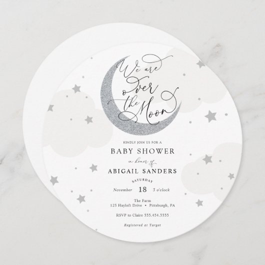 オーバーザムーングレーベビーシャワー招待状 招待状 (正面/裏面)