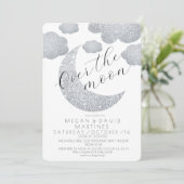 オーバーザムーンシルバーグリッターベビーシャワー 招待状 (スタンド正面)
