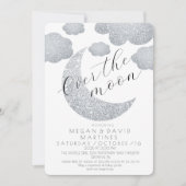 オーバーザムーンシルバーグリッターベビーシャワー 招待状 (正面)