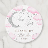 オーバーザムーンシルバーピンクガールベビーシャワーグリッター フェイバータグ (正面)