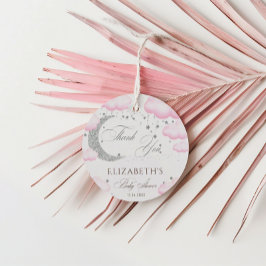 オーバーザムーンシルバーピンクガールベビーシャワーグリッター フェイバータグ