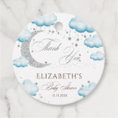 オーバーザムーンシルバーブルーボーイベビーシャワーグリッター フェイバータグ (正面)