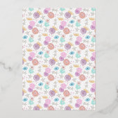 オーバーザムーンスターズティール(緑がかった色)ブルーフローラベビーシャワー 箔招待状 (裏面)