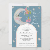 オーバーザムーンスターズフローラピーチティール(緑がかった色)ベビーシャワー 招待状 (正面)